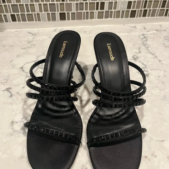 Larroude Women’s Black Strappy Beaded Heels size 9 worn once beautiful and sexy